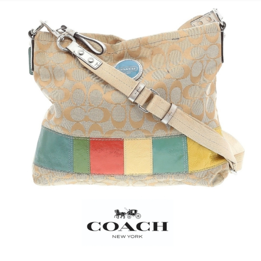 Coach Signature Canvas Crossbody Messenger Bag F17441 Khaki And Leather